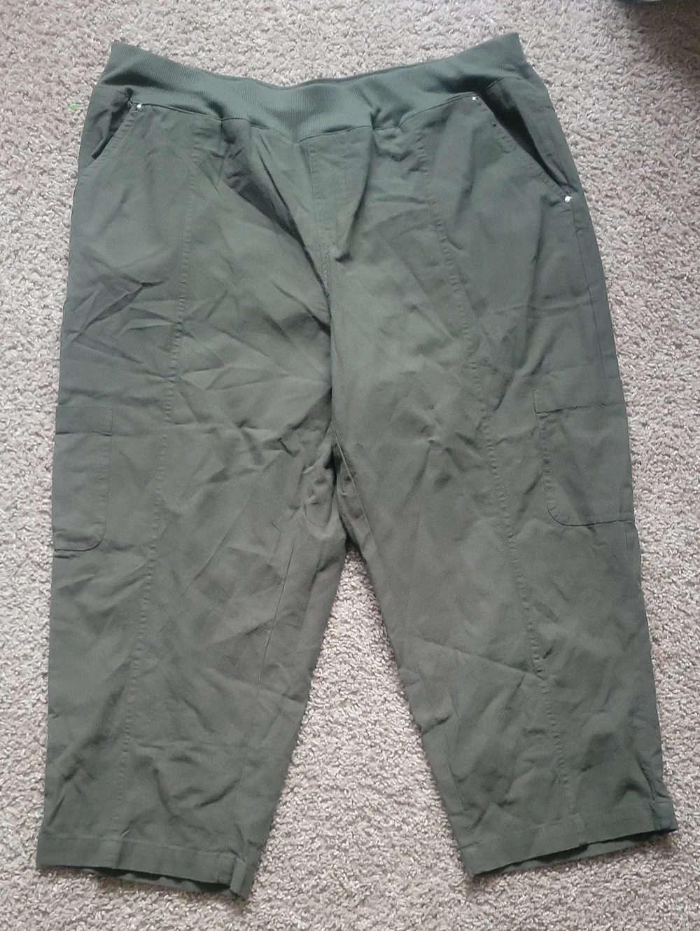 Women's  Green Knit Cargo Pants with Elastic Waist Sz L